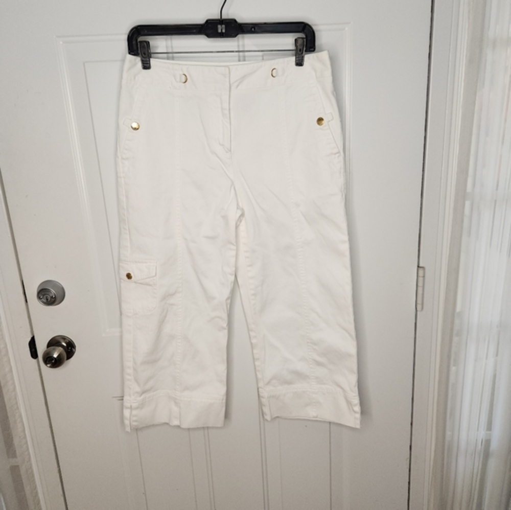 Anne‎ Klein ALINE Sportswear White Cargo Capri  Size  8